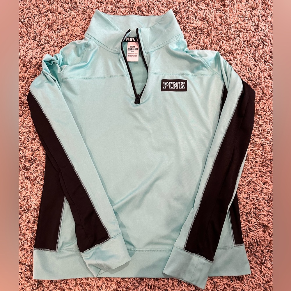 VS Pink Light Blue and Black Quarter-Zip Pullover